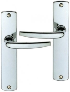 Poignée de porte intérieure design en zamak chromé brillant sur plaque BdC entraxe 165 mm, CHROME 165 Cover