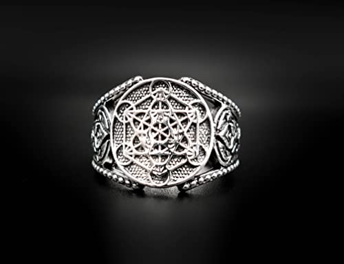 925 Sterling Silver Men's Metatron's Cube Sacred Geometry Ring4