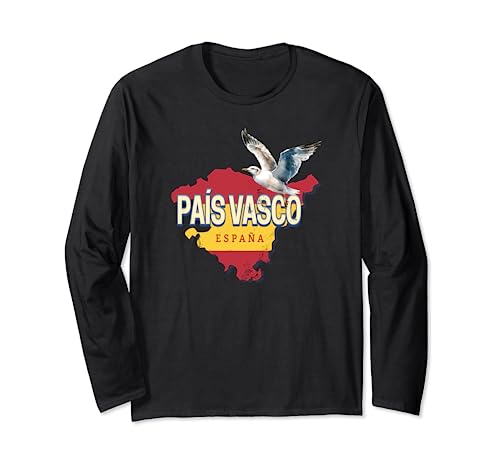 País Vasco España Retro Región Mapa Vintage Gaviota Recuerdo Manga Larga