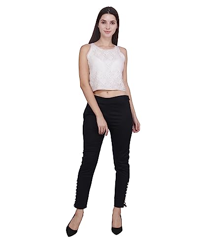 Image of POPWINGS Women Casual Mid Rise Stretchable Red Cotton Trouser