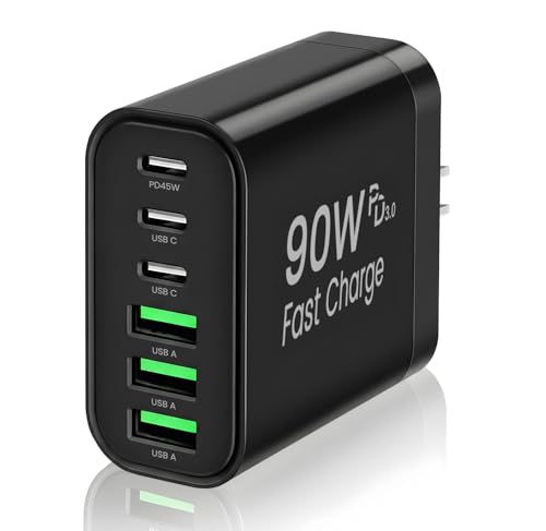 Image of 90W GaN USB C Charger Block,6-Port USB C Wall Charger Fast Charging 45W PD Power Adapter for iPhone 17Pro Max /Samsung Galaxy S24 Ultra /Tabs /MacBook Air /iPad Pro for Home Travel
