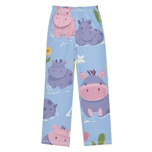 ZZXXB Lovely Hippo Flowers Boys Long Pants Soft Trousers Elastic Waist Kids Lounge Bottoms with Pockets S-XL