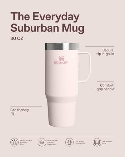 Image of STANLEY The Everyday Suburban Mug | 30 oz | Drink Through Lid | Cup for Coffee, Tea and Drinks | Insulated Stainless Steel Coffee Mug | BPA-Free | Black 2.0