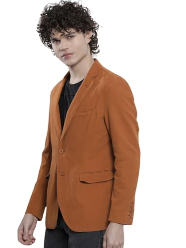 The Indian Garage Co Men's Slim Fit Tan Cotton Blazer