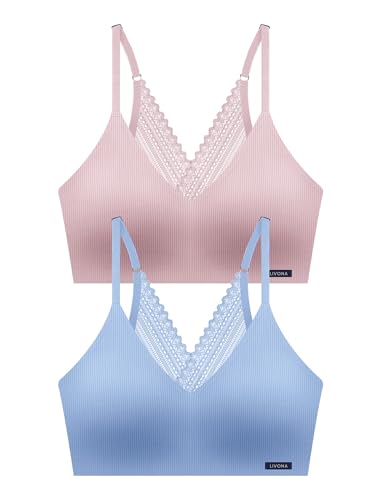 Image of Livona Lace Bralette for Women - Comfort Sports Bra Wireless Padded Bralette with Support Workout Tops Cami Crop S-XXL