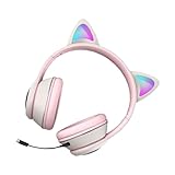 CHICAMPERA 発光猫耳ゲーミングヘッド 有線マイク付き用ヘッドホン 軽量イヤークッション長快適オンライン学習通話対応