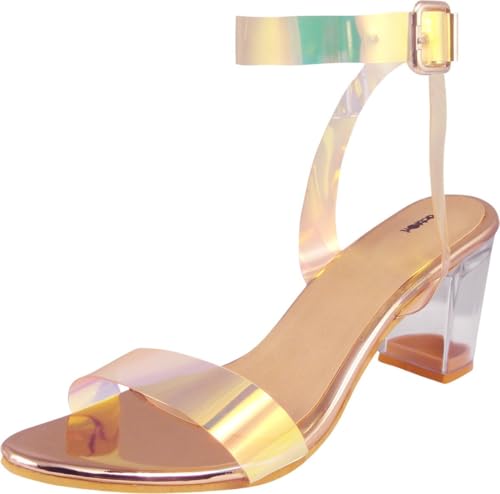 Image of Acttion Patent Leather Stiletto Sandals|Ankle Strap| Water-resis Tant| Heel Gold