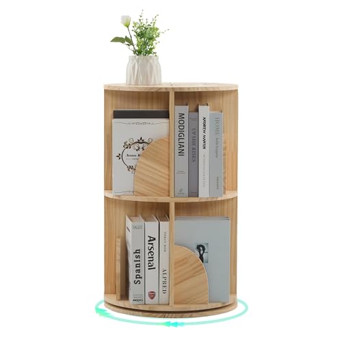 Mingone Bücherregal Drehbar Standregal Klein Regal Holz Beistelltisch Rund mit Stauraum für Wohnzimmer Arbeitszimmer Schlafzimmer Büro