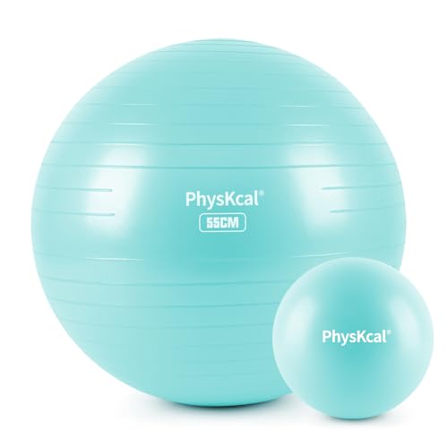 PhysKcal Exercise Yoga Ball Chair with Pilates Ball Set, Swiss Ball for Balance and Stability Strengthen Training, Physical Therapy Set- Blue