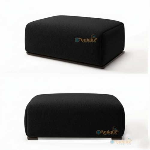 Image of Modern Sofa, Teddy Fabric, Chesterfield Style, Wooden Legs, for Living Room, Bedroom, Hallways (3+1+Ottoman, Black)