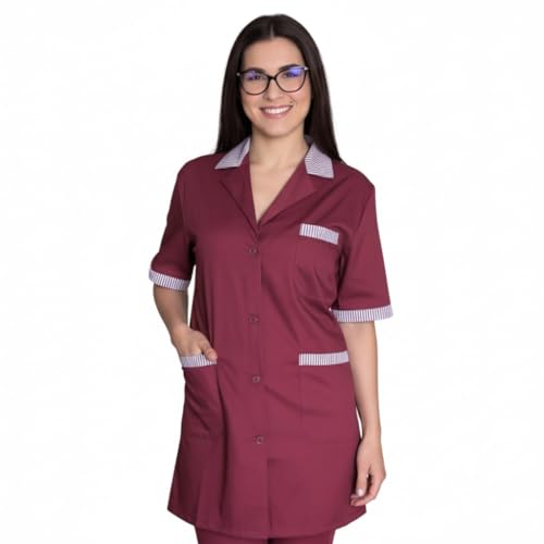 Camici da Lavoro Donna Pulizie, Grembiule Maestra Asilo, Casacca Sanitaria, Domestica,colf (IT, Testo, L, Regular, Regular, Bordeaux)