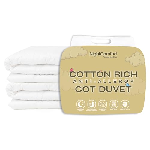 Night Comfort Lightweight 9 Tog Cot Bed Duvet for Toddler, Kids, Newborn, Baby Boys and Girls - Anti-Allergy Cot Bed Bedding Polycotton Quilted Nursery Comforter