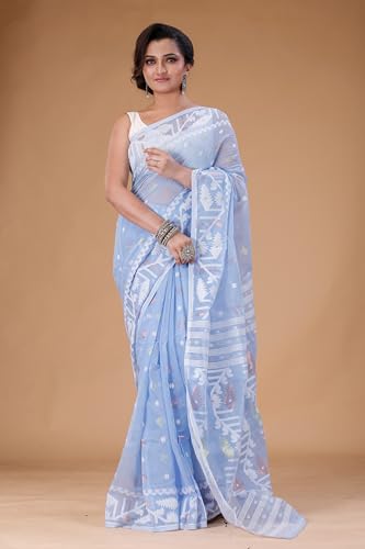 Image of OISHANI SAREE GHOR Women's Traditional Bengal Cotton Silk Soft Jamdani Saree - Authentic Design and Quality - No Blouse Piece