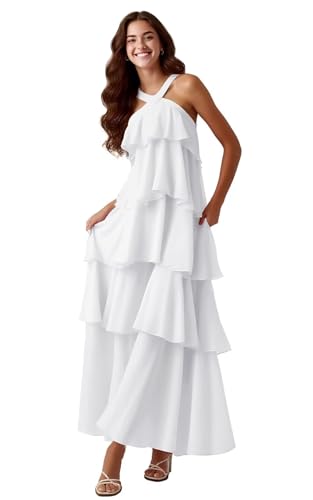 Halter Bridesmaid Dresses for Women with Tiered Long Chiffon Layered Prom Dress 2025 A Line Formal Evening Gowns