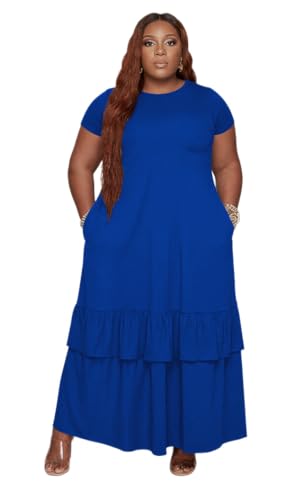YeGine Womens Oversize Tshirt Dress Plus Size Short Sleeve Maxi Dress with Pockets Royal Blue 3XL
