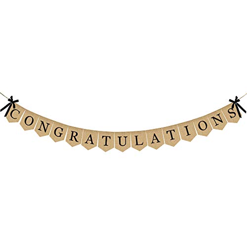 Image of Congratulations Burlap Banner - 2026 Graduation Party Decorations - Rustic Congratulations Banner for Graduation Wedding Anniversary Retirement Birthday Party Supplies - 2026 Grad Decorations