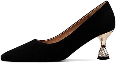 TinaCus Women's Pointed Toe Pumps - Patent/Suede Leather, Rhinestone Detail, 2.76 Inch Mid Heel, Handmade