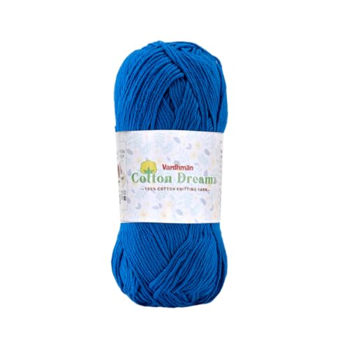 Image of Vardhman 100% Cotton Dreamz Light Weight Natural Thin Yarn | Pack-1 100g | Knitting & Crochet Projects | Soft Natural Yarn | Ideal for Garments, Summer Wear & Accessories | Royal Blue, CJH016
