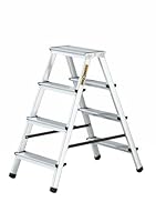 DRABEST Trittleiter Klapptritt Alu Leiter 2 x 4 Stufen Beidseitig Mehrzweckleiter Hausleitern bis 125 kg Belastbar Leiter