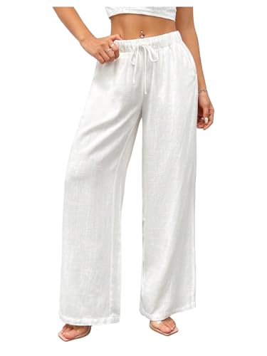SOLY HUX Women's Drawstring Waist Wide Leg Palazzo Pants Summer Loose Trousers with Pockets