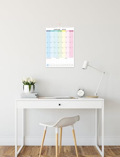 Kalender 2026 Wandkalender groß 43 x 31 cm mit Feiertage und Schulferienübersicht Familienkalender Bunt von Januar 2026 bis Juni 2027, Ideal als Paarkalender oder Familienplaner