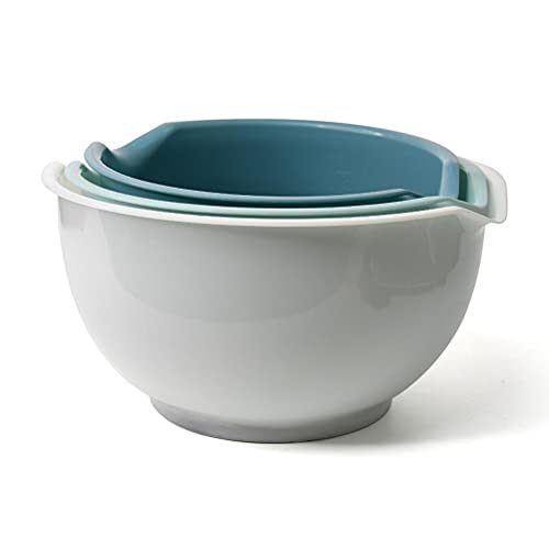 Chiyyak 3pcs Plastic Mixing Bowl, Kitchen Utensils for Baking and Cooking Three-Piece Salad Bowl Nesting Bowls for Space Saving Storage
