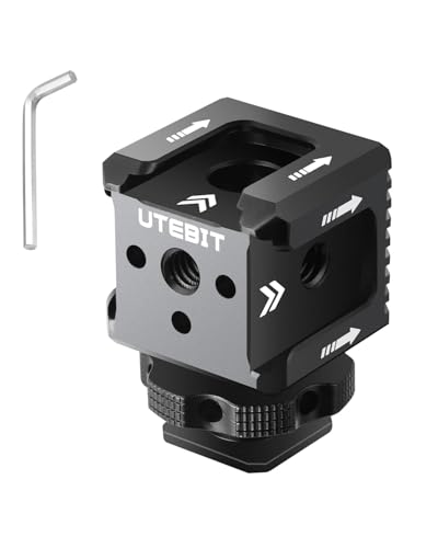 UTEBIT Triple Cold Shoe Adapter mit 1/4' Gewindebohrung, Blitzschuhadapter aus Aluminium mit Arca-Swiss Positionierungsloch für Licht, LED-Monitor,...