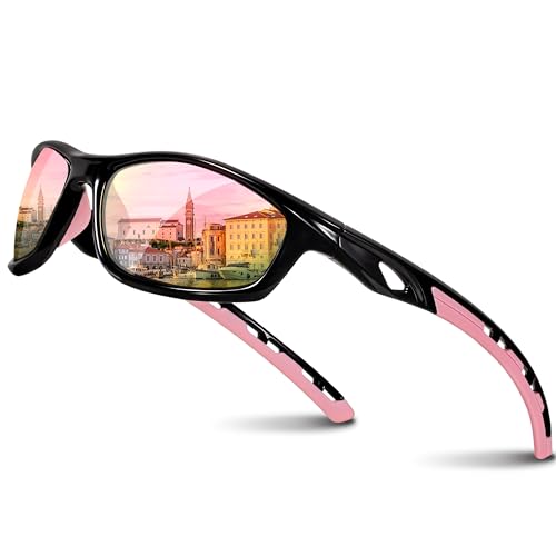 RIVBOS Sunglasses for Men Women Polarized UV Protection Sports Fishing Driving Shades Cycling RB833-Black LightPink