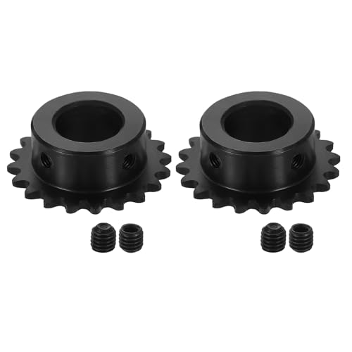 uxcell 2 Pcs #25 Chain Roller Sprocket 15mm Bore, 20 Tooth C45 Carbon Steel ANSI #25 Roller Sprocket Round Hole with Set Screws for ISO 04C Chain