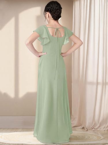 Short Sleeves Junior Bridesmaid Dresses Girls Party Dress Square Neck Chiffon Flower Girl Dress with Slit3