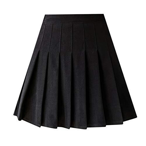 Girls Women High Waist Pleated Skirt School Uniform Mini Skirt Lined Shorts Plaid Skirt (XX-Large, Black)