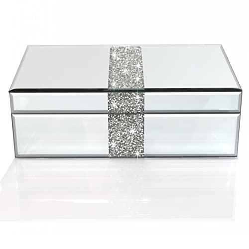 Luxury Middle Silver Bling Crushed Diamond Glass Mirrored Jewelry Box Women Jewelry Organizer Storage Box For Gift