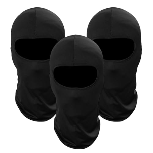 Pukavt 3 Pack Balaclava Face Mask, Ski Mask for Men Women, UV Protection Windproof Scarf for Motorcycle Snowboard Cycling Black