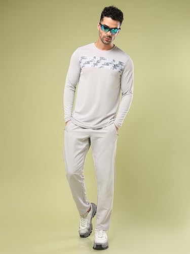 Image of TECHNOSPORT Men Polyester Self Design Chest Print Slim Fit Long Sleeve T-Shirt for Gym, Workout and Regular Use with SPF50+