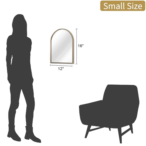 Image of Bathroom Arched Wall Mirror Brushed Metal Vanity Wall Mounted Mirror for LivingRoom Bedroom Entryway Room Vanity Home Decor 16 inchx12 inch
