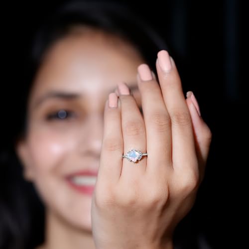 Natural Opal 5mm Princess Cut Engagement Ring for Women, AAA Quality, Opal Diamond Ring (Ready to Gift)4