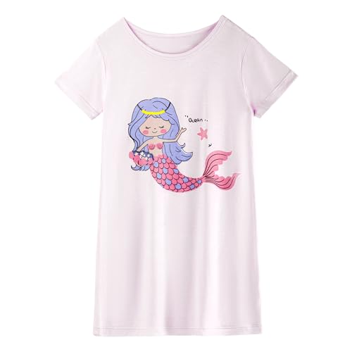 ANIMQUE - ANIMQUE Bébé Fille Chemises de Nuit Mince Princesse Été Pyjama Enfants Robe à Manches Courtes Doux Impression Maison Robe de Nuit, Violet 110