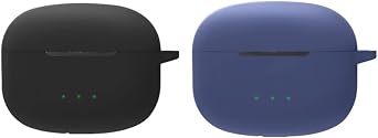 2 Pack DAYJOY Soft Silicone Protective Case Cover Compatible with Oraimo FreePods 3, Protective Skin Sleeve with Key Chain Black+Blue