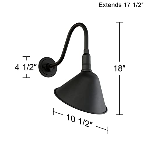 Image of Franklin Iron Works Neihart Industrial Barn Wall Light Sconce Black Hardwired 10 1 /2 inch Fixture Curving Gooseneck Metal Arm for Bedroom Bathroom Vanity Reading Living Room Hallway House Home Decor