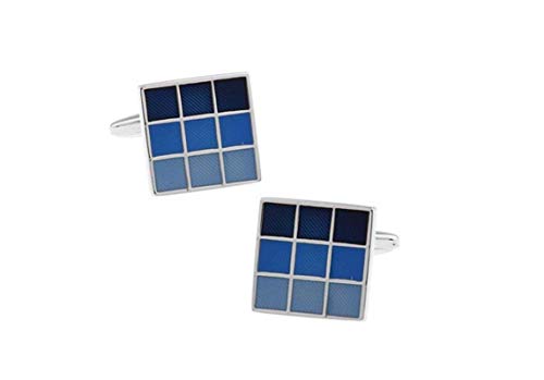 Mancuernillas cuadradas plateadas y azules para hombre miniatura 1