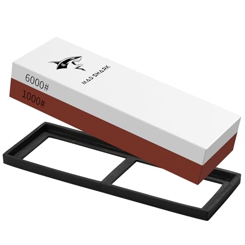 MAD SHARK Knife Sharpening Stones, Dual Side Grit 1000/6000 Whetstone, Waterstone Knife Sharpener...