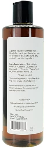 Image of Claya Pine Tar Liquid Castile Soap - Organic Ingredients, Biodegradable, Gentle for Sensitive Skin and Versatile Use (2 Pack of 16 fl oz (Disc Cap))