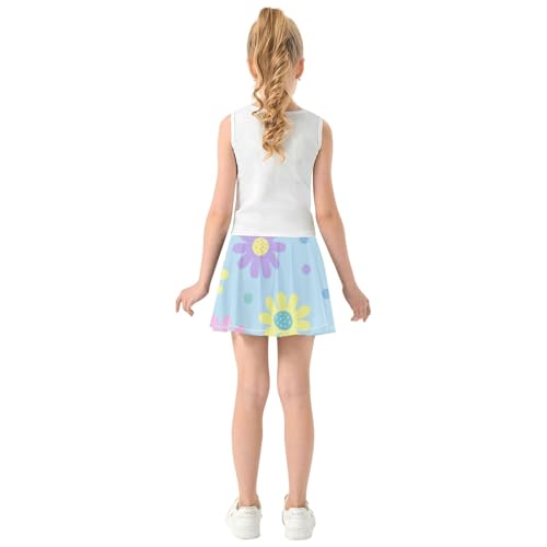 Pastel Daisies Polka Dots Blue Skirts with Shorts Uniform Athletic Shorts Girls Skorts Teen Cheer 4t4