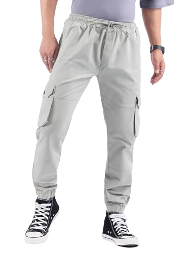 Image of Beyoung Cotton Regular Fit Heavy Gauge Cargo Joggers for Men | Ribbed Hem | Spacious Pockets | Track Pants | Elastic Waistband | Cargo for Men