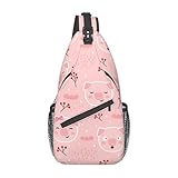 eujgvbou kawaii cute frog lovers sling bag per le donne uomini zaino a tracolla casual escursionismo zaino a tracolla borsa a tracolla con tracolla regolabile, cartone animato rosa maiale felice, 7.5