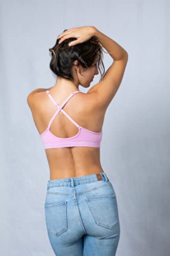 Image of Blue 55 Women's Bralette Wireless Padded Bra Top Sexy Everyday Basic Deep V-Neck