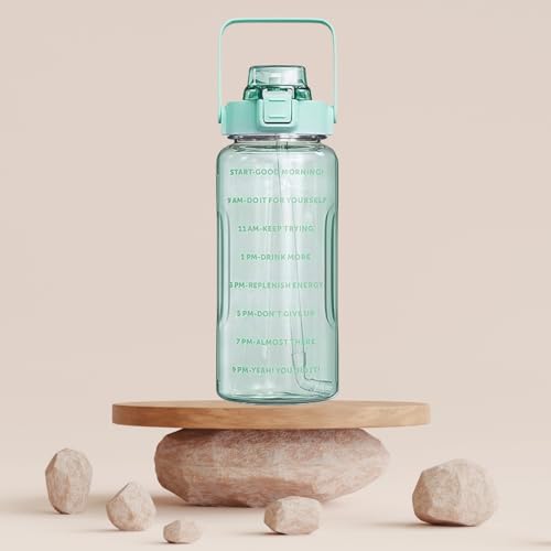 Image of RABBY 2L Motivational Water Bottle for Kids & School Use | Time Marker, BPA-Free, Leakproof Straw Lid, Carry Strap | Plastic Water Bottle for Travel, Sports, Gym, Office (Sea Green 1Pcs)