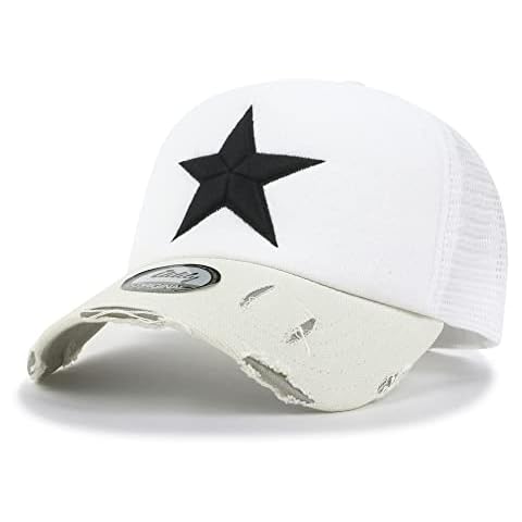 ililily Star Embroidery tri-tone Trucker Hat Adjustable Cotton Baseball Cap (Medium, White Mesh) Cover