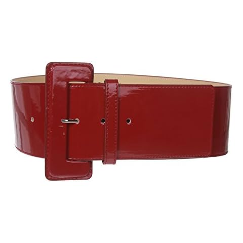 Ladies High Waist Wide Patent Fashion Plain Leather Belt, Dark Red | S/M - 32" Cover