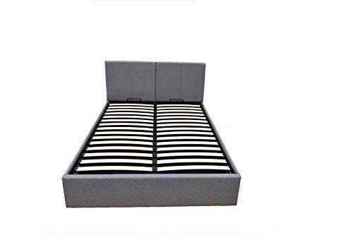 EuropeDirectShopping Celestine Ottoman | Bett Rahmen Kasten Polster mit 800 Liter Stauraum | Grau | 160 x 200 | Abnehmbares Kopfteil Cover